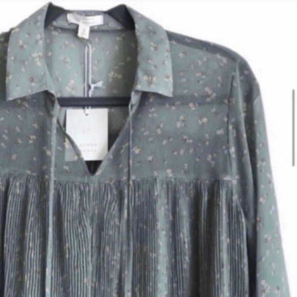 Blouse LC Lauren Conrad Green Small Sheer Floral - Picture 6 of 8